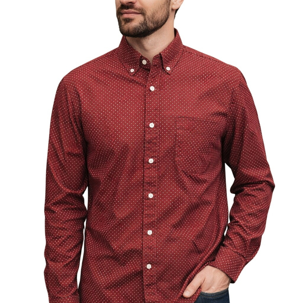 J Crew Slim Stretch Red Polka Dot Long Sleeve Button Up M